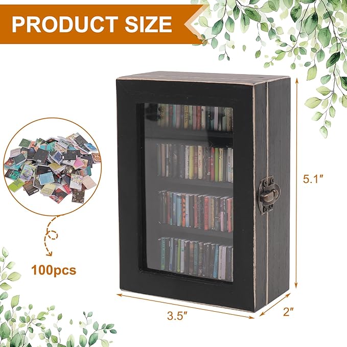 Anxiety Bookshelf Ornament | Small Bookshelf Miniature Library With 100pcs Mini Books| Shake Away Your Anxiety Book Library for Book Lovers Home Office Decor (Black)