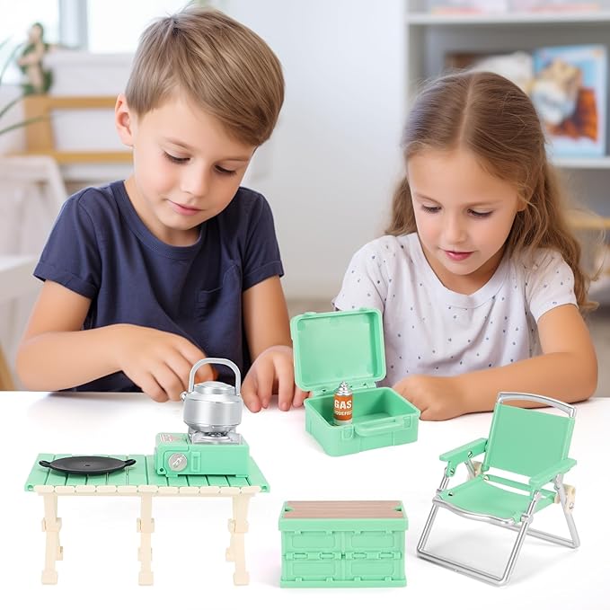 Dollhouse Furniture Set for Kids Toys Miniature Doll House Accessories Pretend Play Toys for Boys Girls & Toddlers Age 3+ with Camping (Green)