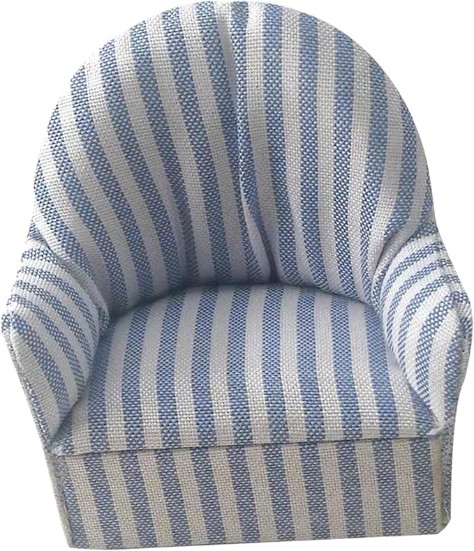 Dollhouse Sofa Blue Striped 1:12 Scale Simulation Miniature Dollhouse Couch DIY Single Doll Couch Furniture..
