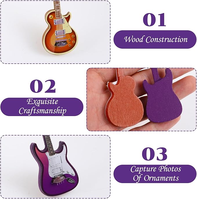 4Pcs Mini Electric Guitar & Bass Guitar Ornament, 1:12 Scale Wooden Miniature Musical Instrument for Mini Music Room, Home Decoration(Purple, Blue, Brown, Black)