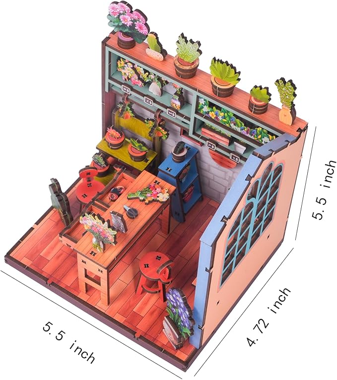 Book Nook Kit - DIY Miniature House Kit for Adults, Teens, and Kids, 3D Wooden Puzzles with LED Light, Dollhouse Craft Kit for Family and Friends, Great Gift Idea (Flower Shop Corner)