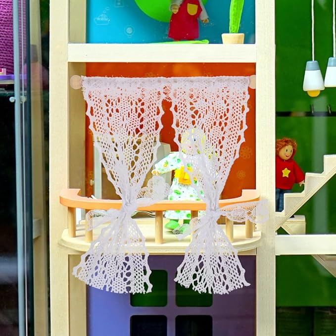 TOYANDONA 3pcs Dollhouse Curtains, 1/12 Scale Dollhouse Lace Curtains Miniature Window s for Miniature Accessories