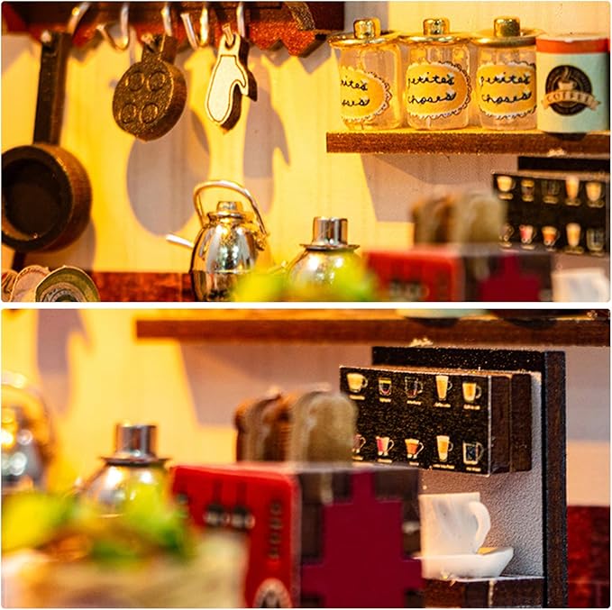 DIY Miniature House Kit, Dollhouse Kit with LED Light, Mini House Building Kits for for Adult to Building, Christmas Home Decorations Gifts for Family and Friends, Kitchen