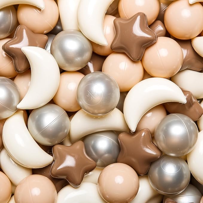 GOGOSO Ball Pit Balls Stars Moon Shapes Plastic Pitballs for Toddler Play Tent Baby Photo Props Kids Pool Water Toys Kiddie Pool Party Decor, Coffee+Beige Mix Cream Colors +Pearl Colors,50PCS