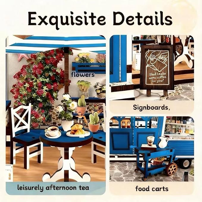 DIY Miniature House Kit - 3D Wooden Puzzle Dollhouse Kit with LED Lights, Coffee Shop Book Nook Bookshelf Insert Decor, Mini House Building Kit for Adults & Teens, Creative Craft Gift