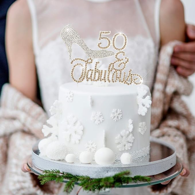LINGTEER 50 Fabulous Silver High Heel Rhinestone Crystal Cake Topper Perfect for 50th Birthday Anniversary Party Keepsake Sparkle Decoration