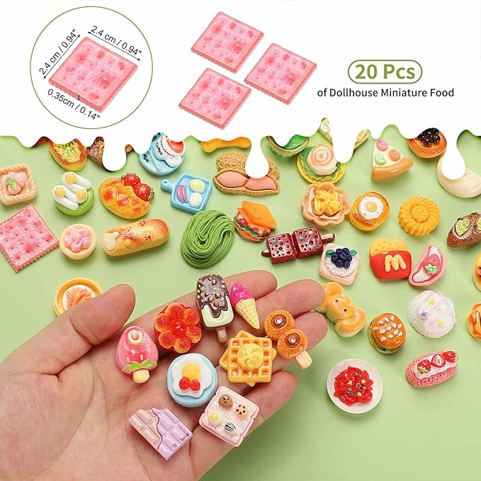 Dollhouse Miniature Food, Cute Cherry Blossoms Cookies Figures Toys Mini Resin Foods Trinkets for Pretend Play Kitchen Cooking Game & Doll House Decor (Pink, 20pcs)