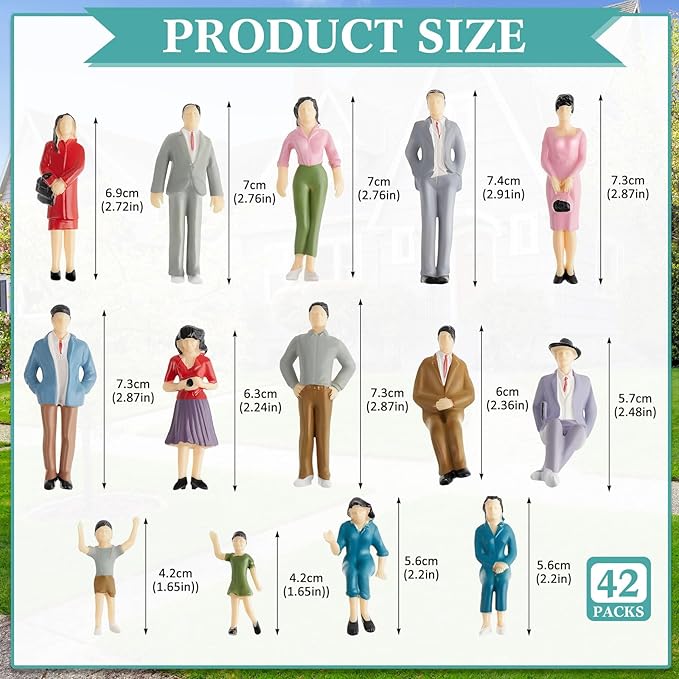 Namalu 42 Pcs 1: 25 Scale Miniature People Figurines Mini Architectural Plastic Small Dollhouse Figures Tiny Painted Model Train People for Projects Diorama Village (Mixed Color)