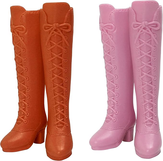 2 Pairs Doll Boots Shoes Wear Clothes Outfit Handmade Costumes Replacement for 1/6 Doll Fashionable Cowboy Wearing Fashion (Pink and Brown)
