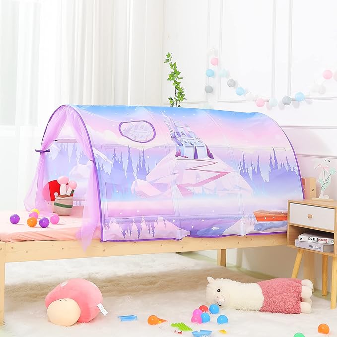 Bed Tent for Kids Lucky Castle Bed Tent Foldable Game House for Children Play Tents for Girls Boys Sleeping Canopy Playhouse