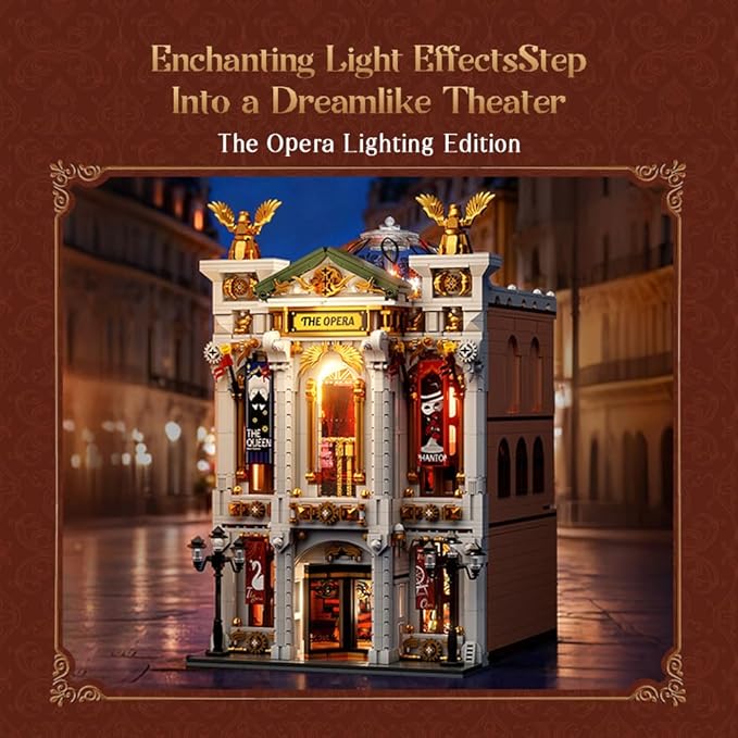 PANTASY Vintage European Grand Theater Building Set-Modular Model with Crystal Chandelier,Transparent Dome&Expandable Street Scenes Retro Theater Architecture for Adults&Home Décor Gift-Light