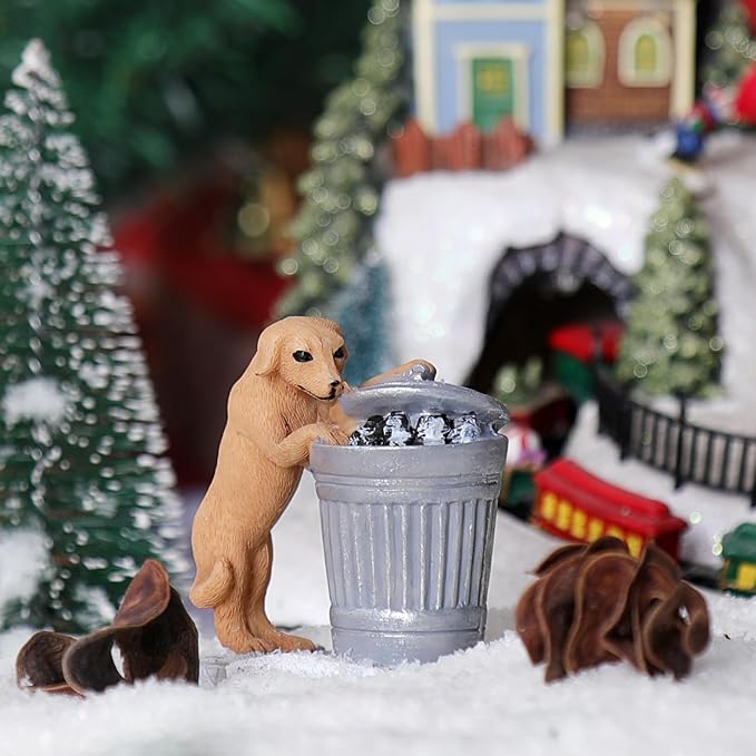 Christmas Village Accessories Ornaments Resin Christmas Village Sets Decoration for Xmas Festival Holiday (Dog Trash Can)