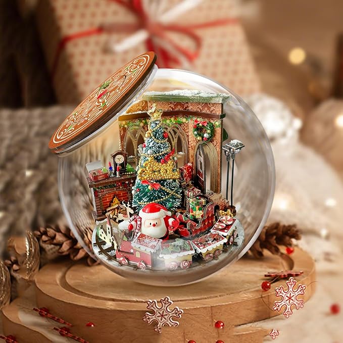 CUTEROOM DIY Miniatures Dollhouse Kit for Adults-Christmas Prologue, Doll House DIY Miniature Building Kit with LED, Birthday Valentine's and Christmas Day Gift for Adult