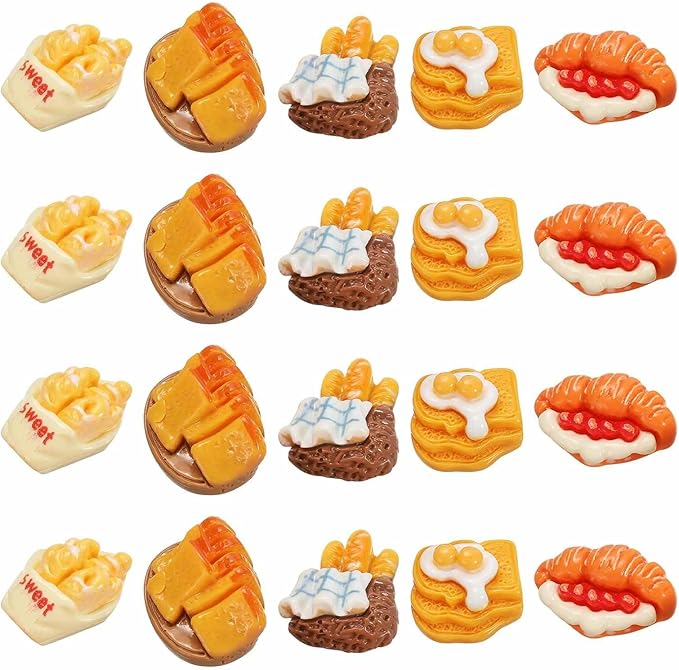Dollhouse Miniature Food, Cute Cheese Long Bread Toast Figures Toys Mini Resin Foods Trinkets for Pretend Play Kitchen Cooking Game & Doll House Decor (Mixing Colors, 20pcs)