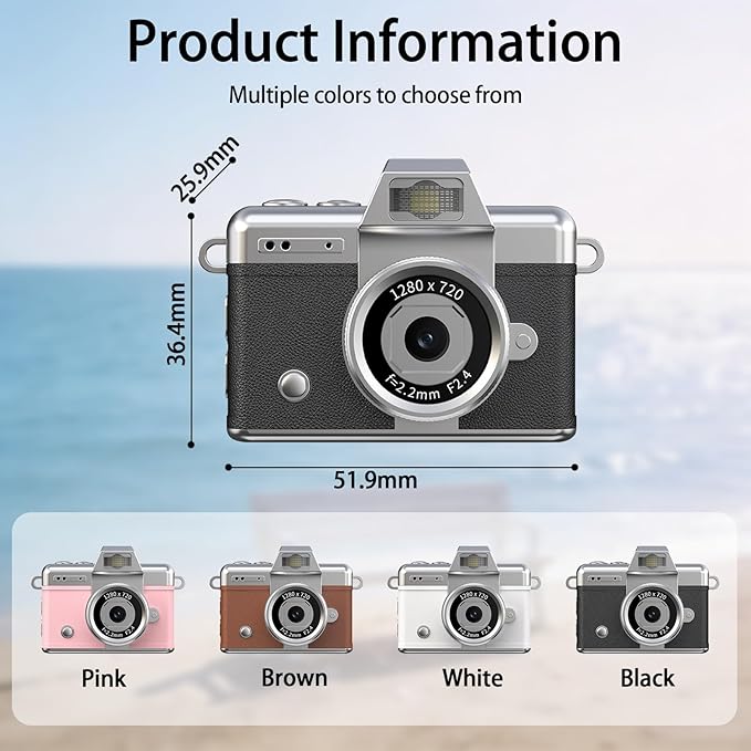 Pyxfeiiu Mini Keychain Camera,1080p Video Mini Digital Camera,Retro Flip Screen Small Bodycam,with Adapter and 32GB Card (Expandable to 128GB),USB Charging Long Battery Life for Kid,Travel,Vlog