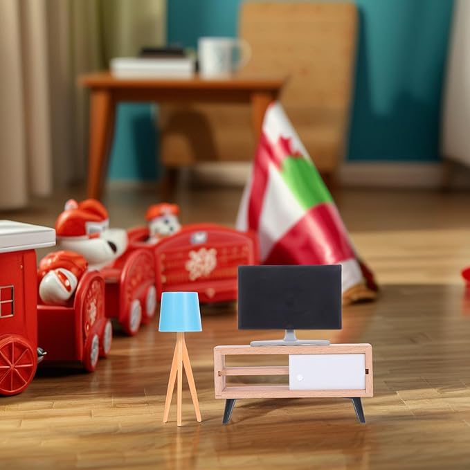 Toyvian Dollhouse Miniature Tv Set: 1/12 Scale Dollhouse Furniture with Television Cabinet Floor Lamp Model - Realistic Design - Ideal for Mini House, Cake Topper