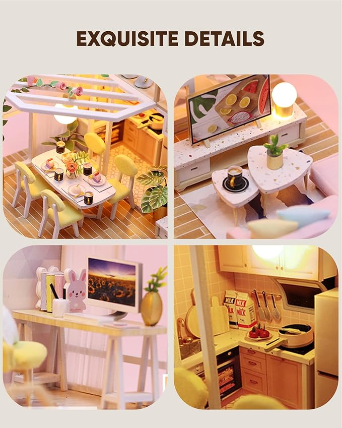 DIY Miniature House Kit, DIY Dollhouse Kit for Adults to Build, Mini House Kit with LED, Mayberry Street Miniatures, Ideal Gifts for Birthday, Halloween Christmas(Sweet Time)