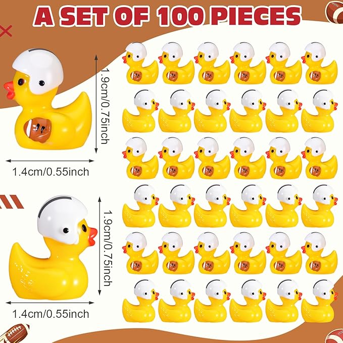 100 Pcs Themed Ducks Resin Ducks Resin Party Decorations for Crafts Making DIY Miniature Landscape Micro Decor Gifts (Football)