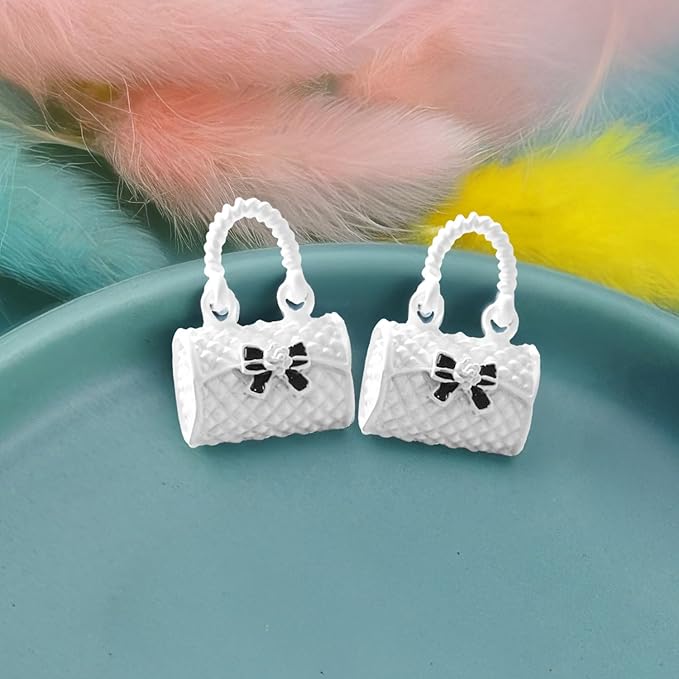Dollhouse Bag,Miniature Metal Bag,Dollhouse Accessories Black White Handbag,Miniature Decor(2PCS) (White)