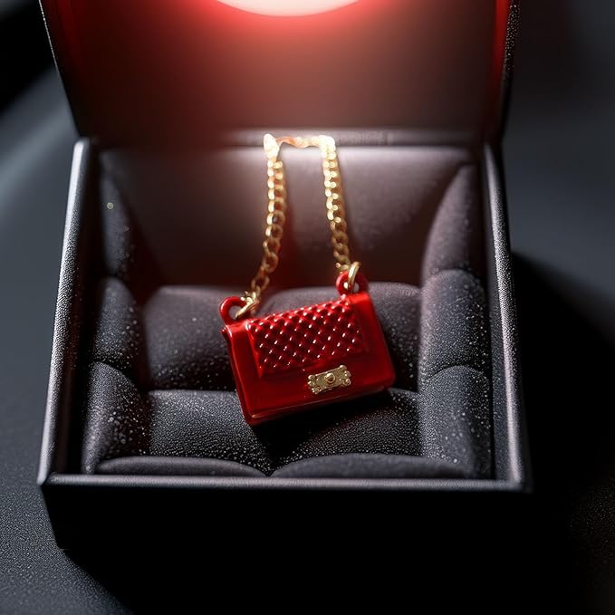 Miniature Red Quilted Handbag for 1:12 & 1:6 Scale Dollhouse, Classic Fashion Purse with Gold Chain, Realistic Diorama Accessory for Adult Collectors, Alloy Metal Construction