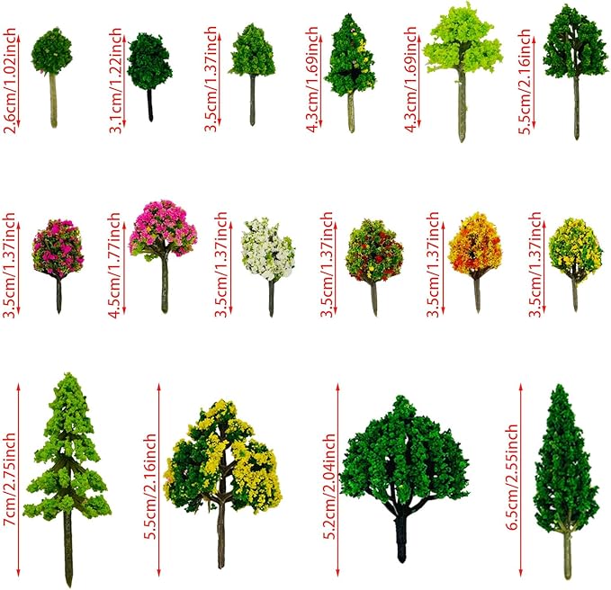 Cayway 60 PCS Miniature Trees Mixed Model Trees Mixed Colors Accessories Model Train Scenery Architecture Trees Fake Trees for Building Model, Model Scenery with No Bases
