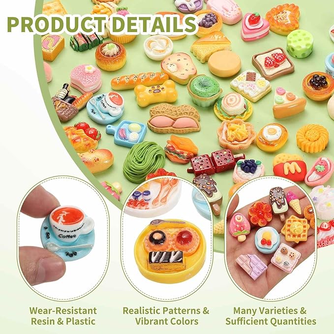 Dollhouse Miniature Food, Cute Mixed Afternoon Tea Tray Figures Toys Mini Resin Foods Trinkets for Pretend Play Kitchen Cooking Game & Doll House Decor (Mixing Colors, 20pcs)