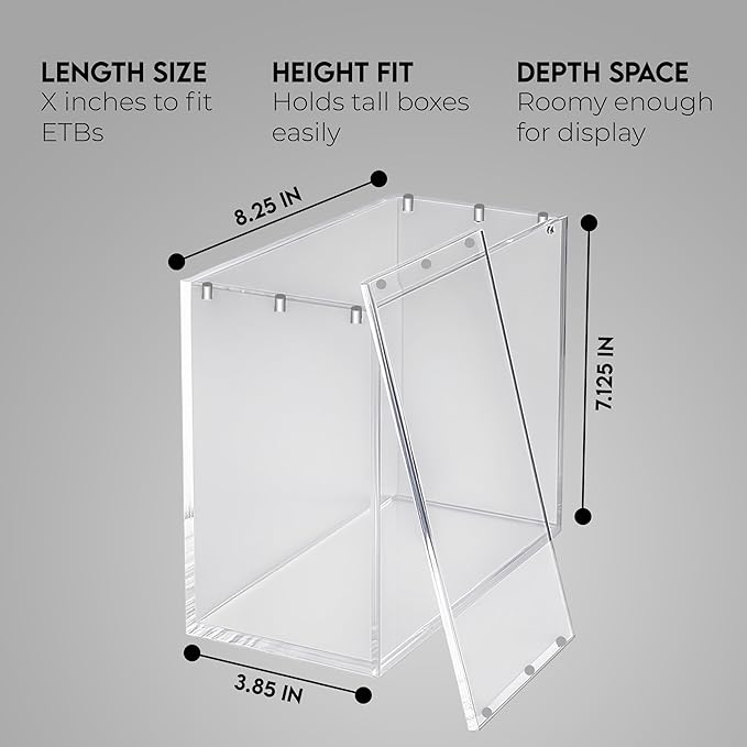 Acrylic Display Case for Elite Trainer Box (ETB), 8mm Sides with UV Protection, 5mm Magnetic Lid, Stackable Storage Box