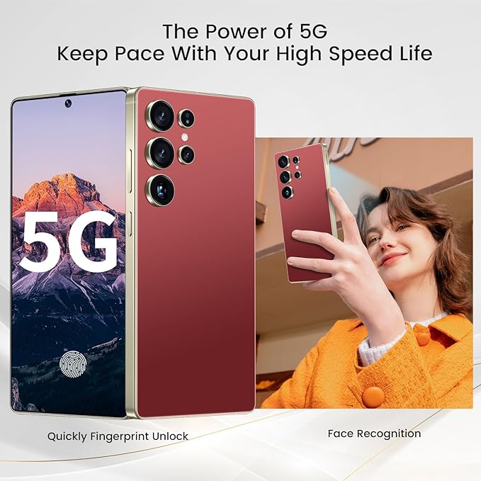 Bnjbmj I25 Ultra Flagship Killer Smartphone - Snapdragon 8 Gen 3, 16GB+512GB, Massive 6.99" FHD+ Display, 108MP+68MP Pro Cam, 7000mAh 2-Day Battery, Android 14, Includes Stylus Pen (Wine Red)