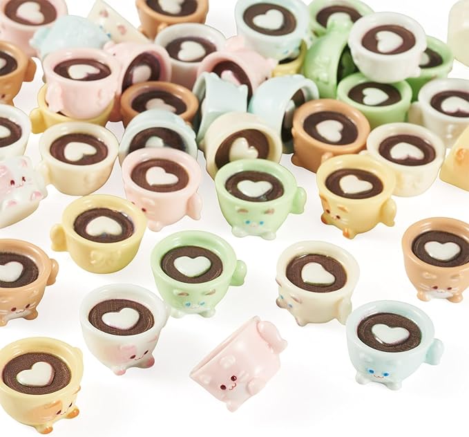 Cheriswelry 42Pcs Mini Coffee Cups Resin Cat Coffee Mug Miniature Ornaments Dollhouse Kitchen Set Imitation Food Drink Lovely Tableware Accessory 20.5x18.5mm for Play Party Desktop Decoration