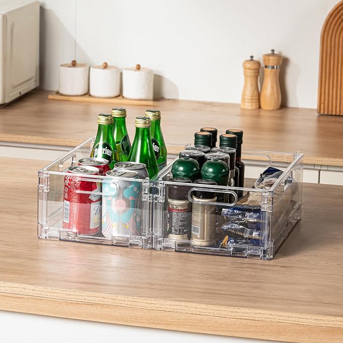 2-Pack Foldable Plastic Baskets, Stackable Storage Baskets with Handles for Organizing and Storage, Foldable Crate for Office, Home, Bedroom, Outdoor (12"x 8.07" x 4.92")