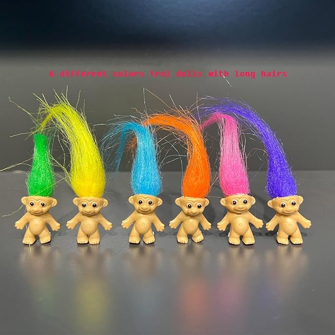 16pcs Mini Troll Dolls, PVC Vintage Troll Doll Mini Action Figures 1.2" Cake Toppers Chromatic Adorable Cute Little Guys Collection, School Project, Arts Crafts, Party Favors