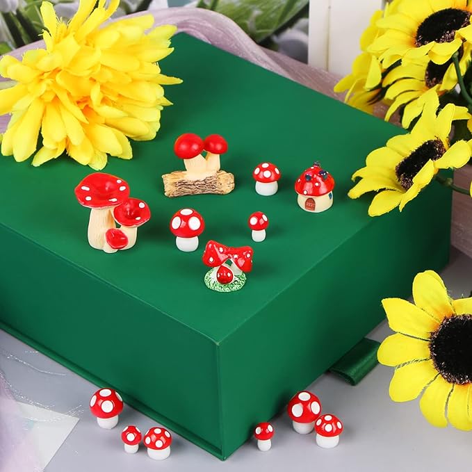 65 Pieces Mini Mushrooms Figurines Red Tiny Resin Mushroom Decor for Fairy Graden Craft Fake Mushrooms Moss Landscape DIY Terrarium Cake Topper Party Decoration Home Decor