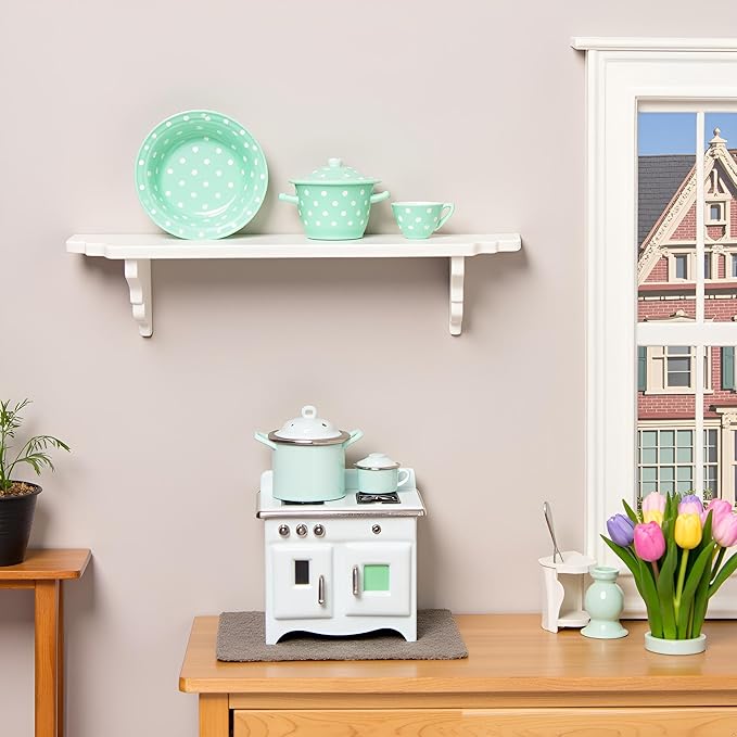 Jowxsx White Dollhouse Wall Shelf, 1/12 Scale Miniature Dollhouse Accessories, Doll House Storage Wall Shelf for Kitchen Scene, DIY Micro Landscaping Decor