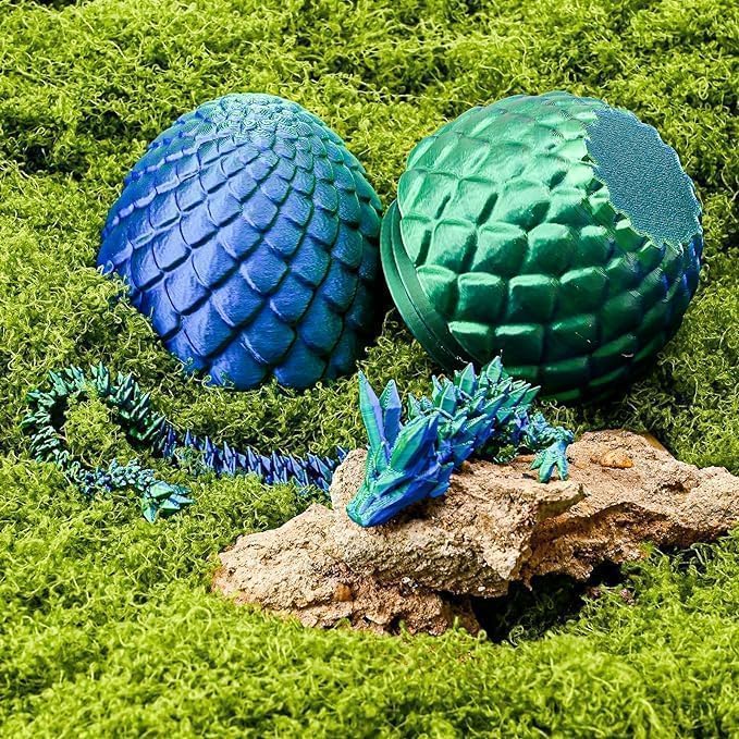 Easter Dragon Eggs with Dragon Inside, 12in 3D Printed Dragon Easter Egg,Basket Essentials Stuffers,Prefilled Easter Egg Filled with Toy,Basket Stuffers.Fidget Toy for Kid boy(LaserGreen)