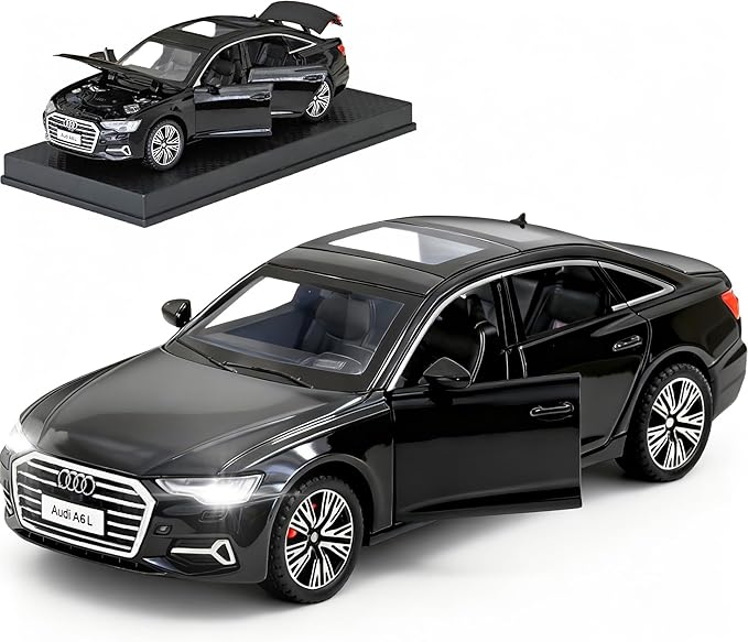 Toy Car 1/32 Audi A6L 55 TFSI Metal Model Car Pull Back Car Toys with Light and Sound Toys Car Audi Collectible Model for Boy (Black)