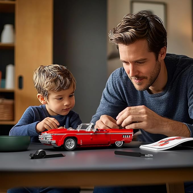 Low Rider Big Red Car Building Bricks Set - Street Fusion Vehicle Engineering Lighting Model Modular Collection Kit 969 Pcs for Adults & Teens & Car Lovers