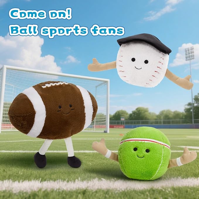 Muiteiur 7.87 Inch Tennis Plush Toy, Stuffed Tennis Ball Plush with Cute Smile, Soft Stuffed Sports Toy, for Kids Girls Boys Fans