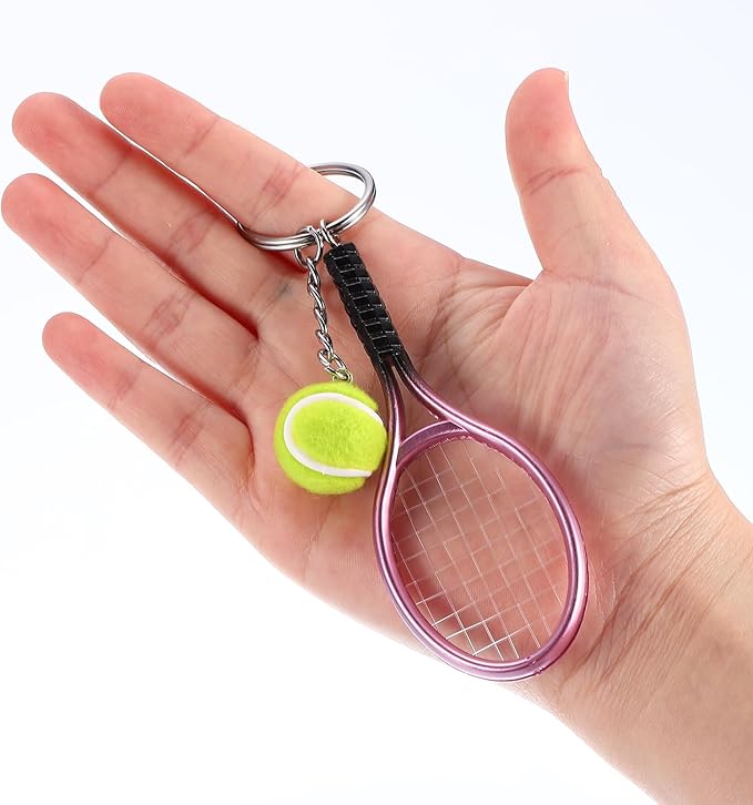 PATIKIL Tennis Keychain, Mini Tennis Racket Keychain Key Ring Tennis Ball Cute Sports Keyrings for Sport Lovers
