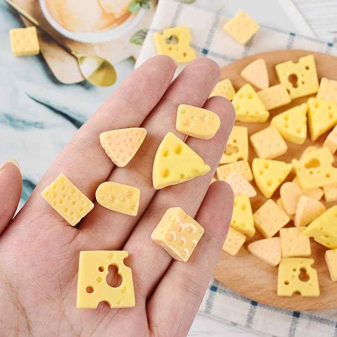 Luckforest Miniature Artificial Cheese, 60 Pcs 6 Styles Fake Cheese Resin Simulation Cheesecake Dessert Food Models for Dollhouse Kitchen Decoration DIY Accessory Photography Props