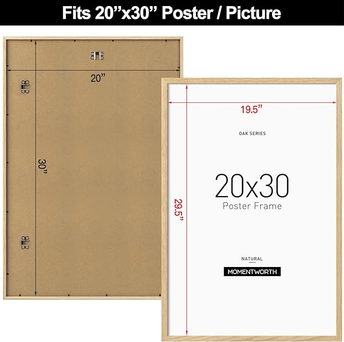 Momentworth Minimalist 20x30 Frame Set of 3, Solid Oak Wood 20x30 Poster Frame for Wall Mount - Wall Decor for Home, Office & Galley (3 Pack,Oak)