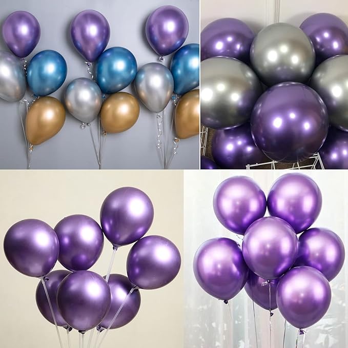 5 inch Metallic Purple Balloons, 100 pcs Thick Chrome Purple Balloons Shiny Latex Party Balloons(Metallic Purple)