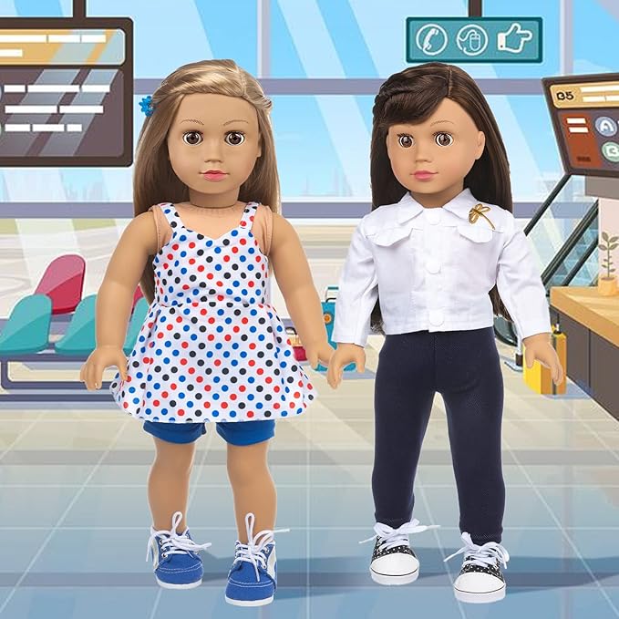 XFEYUE American 18 Inch Doll Clothes and Accessories 5 Sets Doll Clothes Dress Outfits + 2 Random Style Shoes