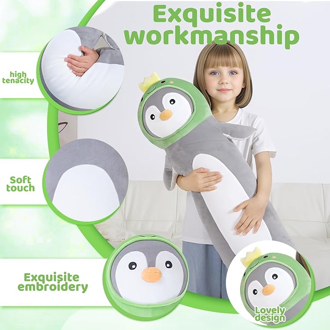 36 inch Long Penguin Plush Toy, Big Stuffed Animal with Cute Dinosaur, Cuddle Sleeping Body Pillow Penguin Plushies Gifts for Kids Boys Girls, Birthday, Halloween, Christmas