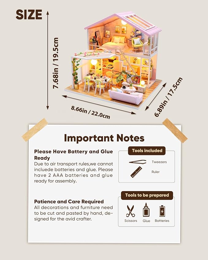 DIY Miniature House Kit, DIY Dollhouse Kit for Adults to Build, Mini House Kit with LED, Mayberry Street Miniatures, Ideal Gifts for Birthday, Halloween Christmas(Sweet Time)
