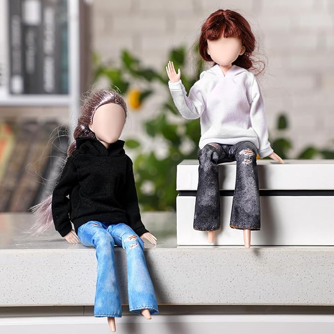 Bencailor 8 Pieces Winter Doll Clothes Girl Accessories Cotton Christmas Sweaters Denim Pants Regular Outfit Clothing(Black,White,Grey,Pink,11.5 Inch Doll)