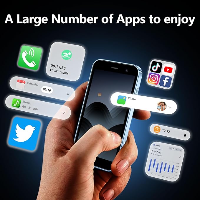 Mini Smartphone 4G Mini Phone for Kids 2000mAh Battery World's Smallest 3.0'' Touch Screen Mobile Phone Cell Phone with Dual SIM Quad Core Face ID GPS for Girls & Boys 2GB+16GB Black