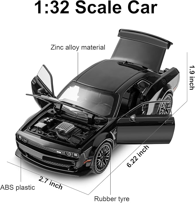 SASBSC Toy Model Car for Kids 1: 32 Scale Challenger Die cast Metel Toy Cars for Pull Back Model Car with Sound and Light Toy Birthday Gifts for 3+ Year Old Boys and Kids
