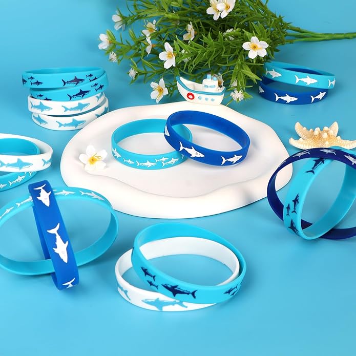30 PCS Shark Silicone Bracelets Rubber Wristbands for Baby Shower, Under the Sea, Shark Themed Birthday Party Favors
