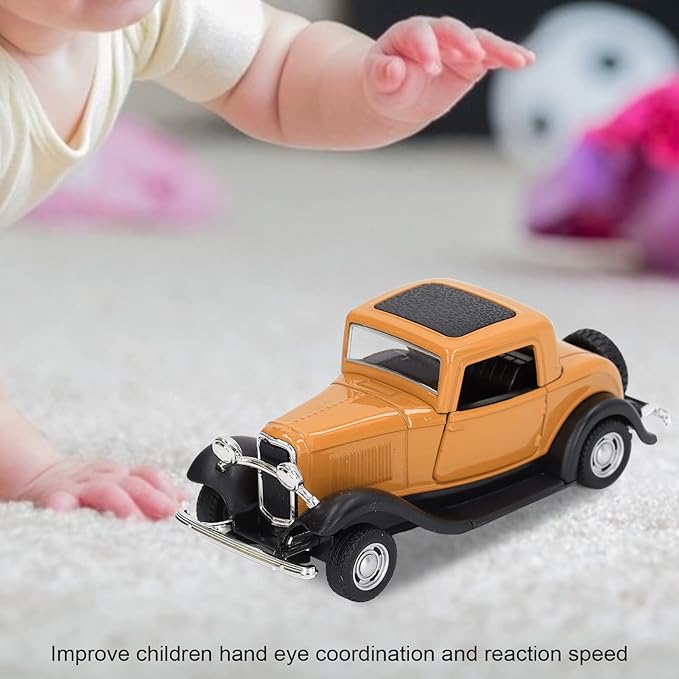 Classic Vintage Alloy Car Model Opened Doors Retro Antique Pullback Toy 1:32 for Playtime Education (Yellow)