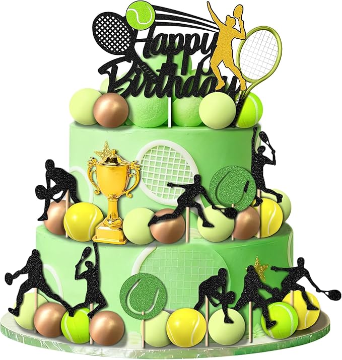 29 PCS Sports Party Supplies - Tennis Cake Topper & Decoration - Birthday Party Favors